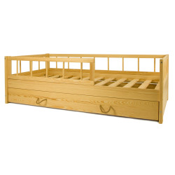 Cama infantil de madera con barandillas y cajón 160x80cm
